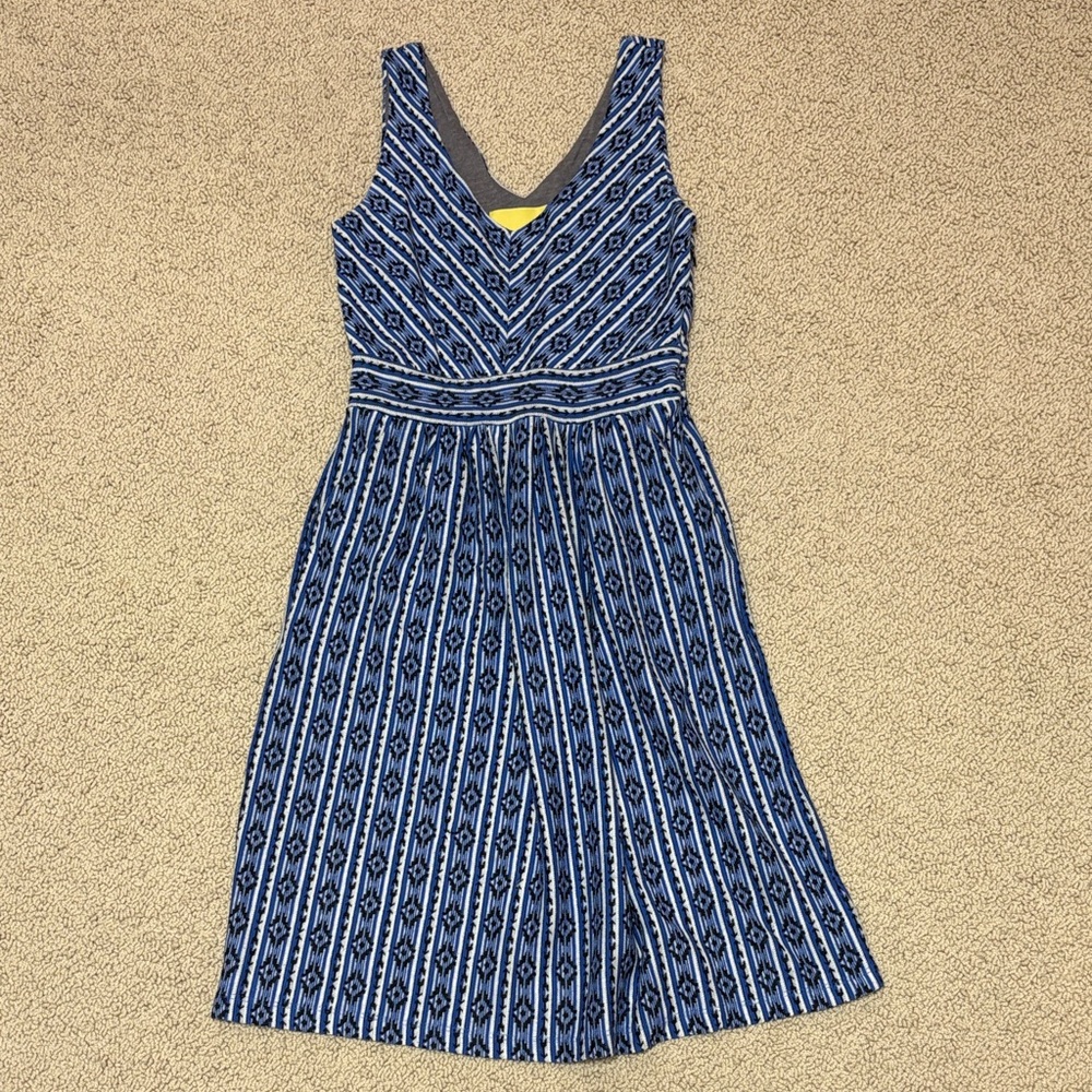 Maeve Blue Patterned V-Neck Midi Dress